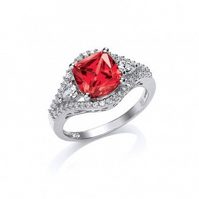 925 Sterling Silver CZ & Ruby Fancy Dress Ring