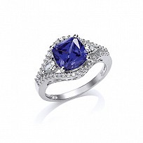 925 Sterling Silver CZ & Synthetic Tanzanite Fancy Dress Ring