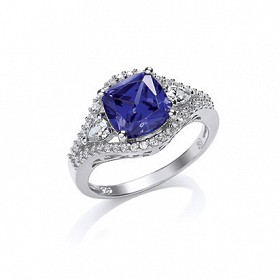 925 Sterling Silver CZ & Synthetic Tanzanite Fancy Dress Ring