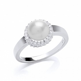 Sterling 925 Sterling Silver Freshwater Pearl & CZ Ring