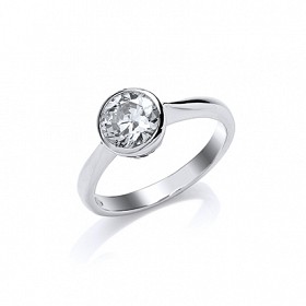 925 Sterling Silver CZ Round Solitaire Ring