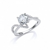 925 Sterling Silver CZ Solitaire Crossover Ring