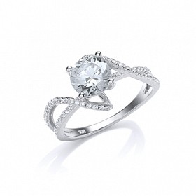 925 Sterling Silver CZ Solitaire Crossover Ring