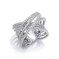 925 Sterling Silver CZ Entwined Crossover Ring