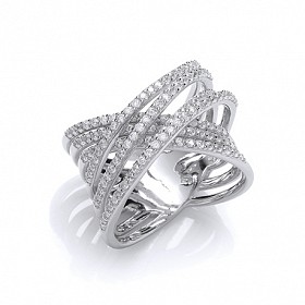 925 Sterling Silver CZ Entwined Crossover Ring