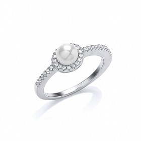 925 Sterling Silver CZ & Centre Freshwater Pearl Fancy Ring