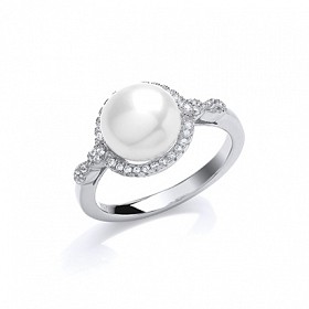 925 Sterling Silver CZ & Centre Freshwater Pearl Fancy Ring