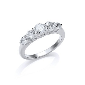 925 Sterling Silver CZ Five Stone Fancy Ring