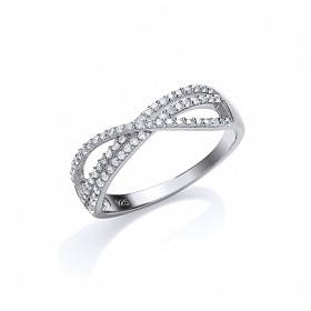925 Sterling Silver CZ Crossover Fancy Ring