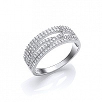925 Sterling Silver CZ Fancy 5 Row Crossover Ring