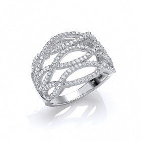 925 Sterling Silver CZ Fancy Crossover Ring