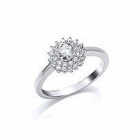 925 Sterling Silver CZ Cluster Solitaire Ring