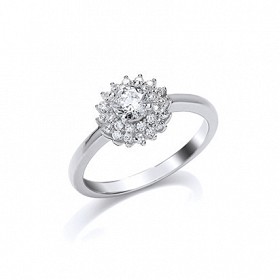 925 Sterling Silver CZ Cluster Solitaire Ring