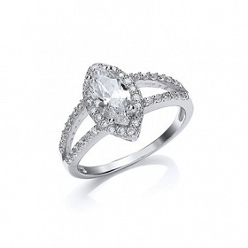 925 Sterling Silver Cubic Zirconia Marquise Cut Ring