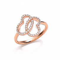 Rose Gold CZ Double Heart Intwined  Ring