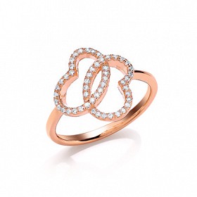 Rose Gold CZ Double Heart Intwined  Ring