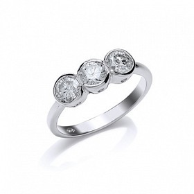 925 Sterling Silver CZ 3 Stone Trilogy Ring