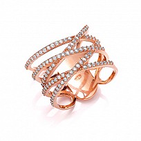 Rose Gold Plated CZ 5 Row Crossover Fancy Ring