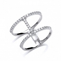 925 Sterling Silver CZ Double Bar Ring