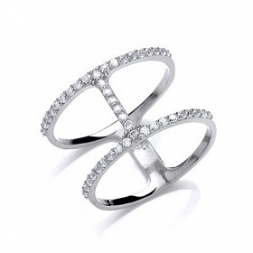 925 Sterling Silver CZ Double Bar Ring