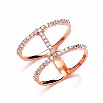 Rose Gold Plated CZ Double Bar Ring