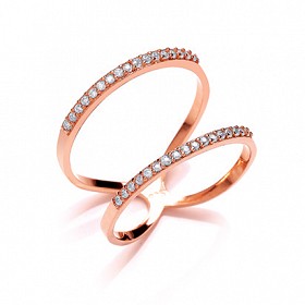 Rose Gold Plated CZ Double Bar Ring
