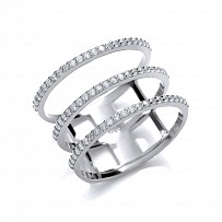 925 Sterling Silver CZ Triple Bar Ring
