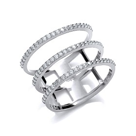 925 Sterling Silver CZ Triple Bar Ring