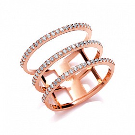 Rose Gold Plated CZ Triple Bar Ring