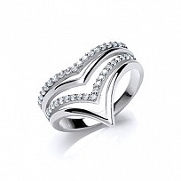 925 Sterling Silver CZ Pave V Shaped Ring