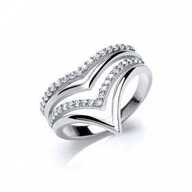 925 Sterling Silver CZ Pave V Shaped Ring
