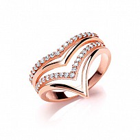 Rose Gold Plated CZ Pave V Shaped Ring
