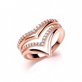 Rose Gold Plated CZ Pave V Shaped Ring
