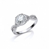 925 Sterling Silver Rhodium Plated Fancy Solitaire Ring