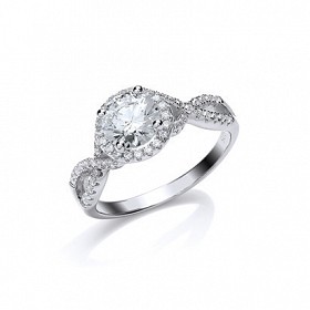 925 Sterling Silver Rhodium Plated Fancy Solitaire Ring