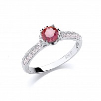 925 Sterling Silver CZ & Ruby Solitaire Ring