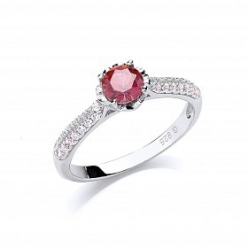 925 Sterling Silver CZ & Ruby Solitaire Ring