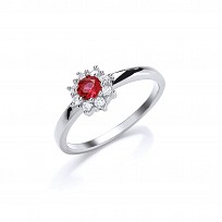 925 Sterling Silver CZ & Ruby Cluster Ring