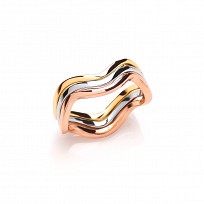 925 Sterling Silver, Rose Gold & Yellow Gold Plated 3 Row Wave Ring