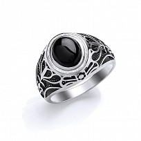 Gents 925 Sterling Silver Signet Ring Set With Black Onyx