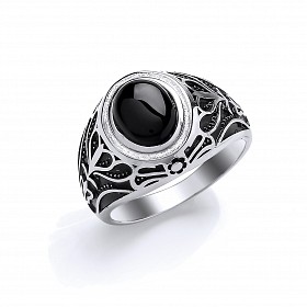 Gents 925 Sterling Silver Signet Ring Set With Black Onyx