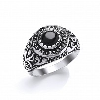 Gents 925 Sterling Silver Signet Ring Set With Black Onyx