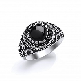 Gents 925 Sterling Silver Signet Ring Set With Black Onyx