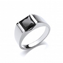 925 Sterling Silver Gents Single Black Stone Square Ring
