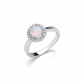 925 Sterling Silver CZ Opal White Round Ring