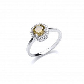 925 Sterling Silver CZ & Peridot Fancy Soiltaire Ring