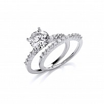 925 Sterling Silver CZ Solitaire Wedding Ring Set