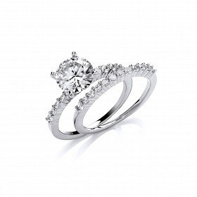925 Sterling Silver CZ Solitaire Wedding Ring Set