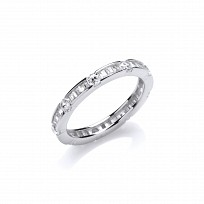 925 Sterling Silver CZ Full Eternity Ring With Baguette & Round Stones