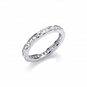 925 Sterling Silver CZ Full Eternity Ring With Baguette & Round Stones